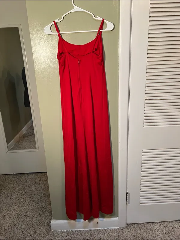 Vintage Women’s Sz 6 Midi Dress Sleeveless Red Square Neck A-Line Zip Back Union - Image 4