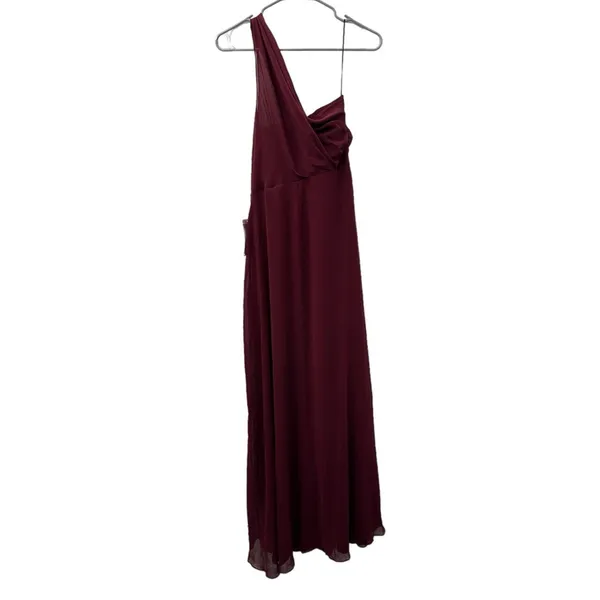 Birdy Grey Kira Chiffon‎ One Shoulder Bridesmaid Dress in Cabernet Sz S NEW - Image 6