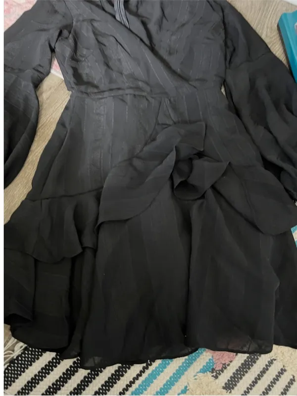 Saints + secret Ruffled Long-Sleeve Wrap Mini Dress - Black - Image 8