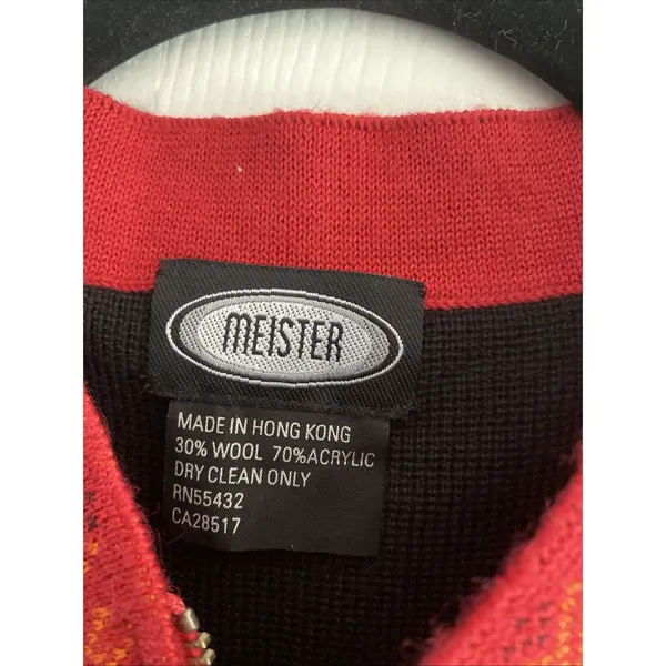 Meister Nordic Ski Sweater Womens S Black Wool Blend Quarter Zip Fair Isle Cabin - Image 2