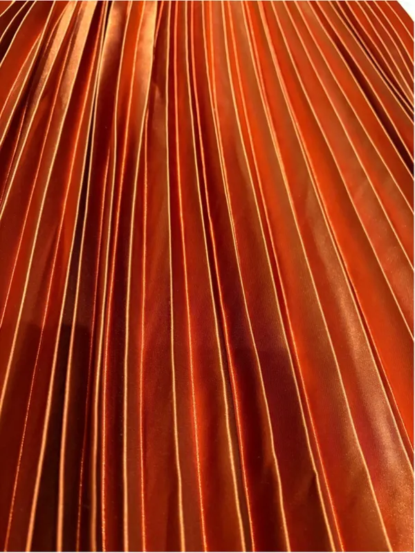 Lulus Fashionable Babe Rust Brown Satin Pleated Midi Skirt - Image 5