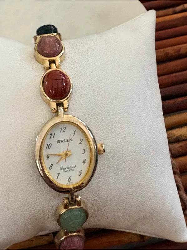 Gruen Women's Gold-Tone Bracelet Watch with Multicolor Cabochons Needs Battery - Image 2