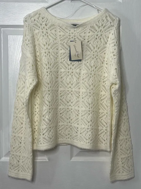 Universal Threads Ivory Crochet Knit Sweater Boho Cottagecore Soft Girl Top Sz M - Image 2