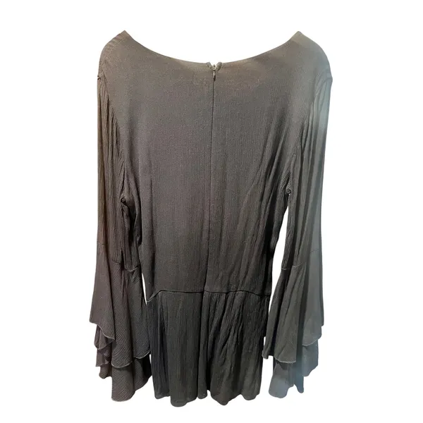 Vintage Havana Black Romper Tiered Bell Sleeve Lace Up Front Boho Flowy M - Image 4