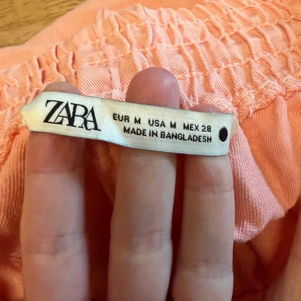 ZARA Linen Blend Smocked Waist Raw Hem Straight Leg Trousers Peach Womens Size M - Image 6