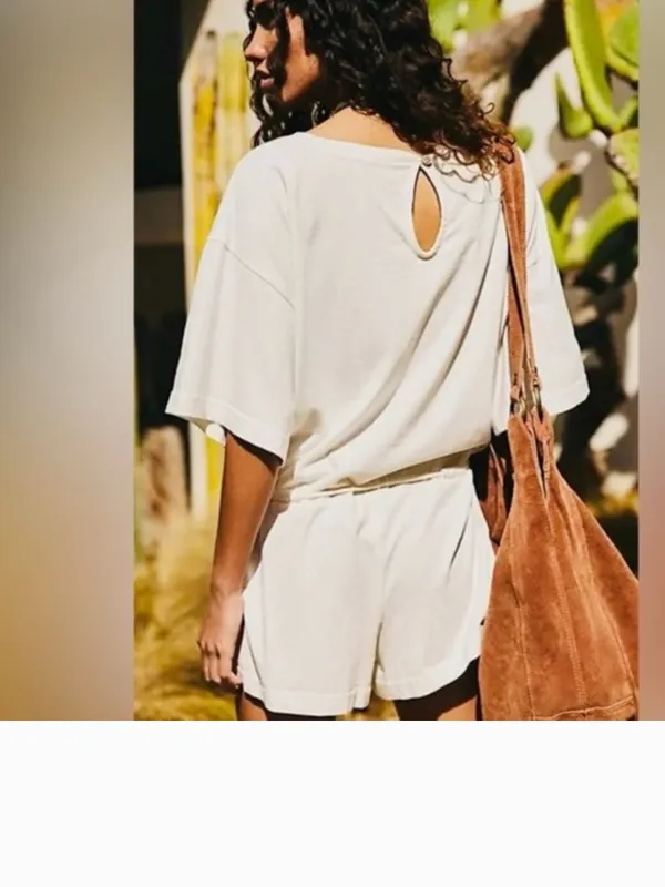 NWOT Free est X Free People white cotton Monet drawstring belted romper - Image 2
