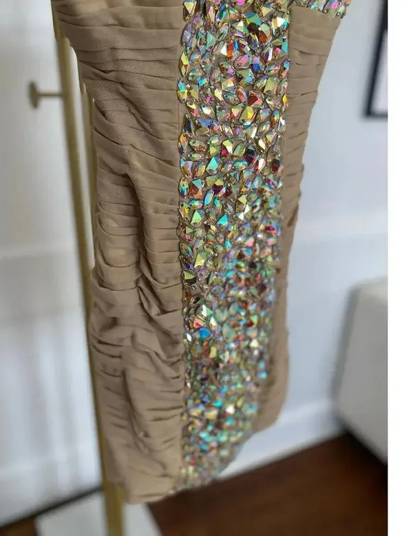 La Femme Cocktail Dress Sparkle Jeweled Ruched Party Wedding Bachelorette Rich - Image 11