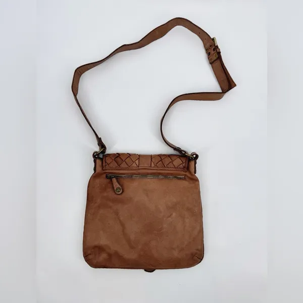 Civico 93 Genuine Leather‎ Woven Flap Crossbody Bag Brown Made in Italy - Image 5