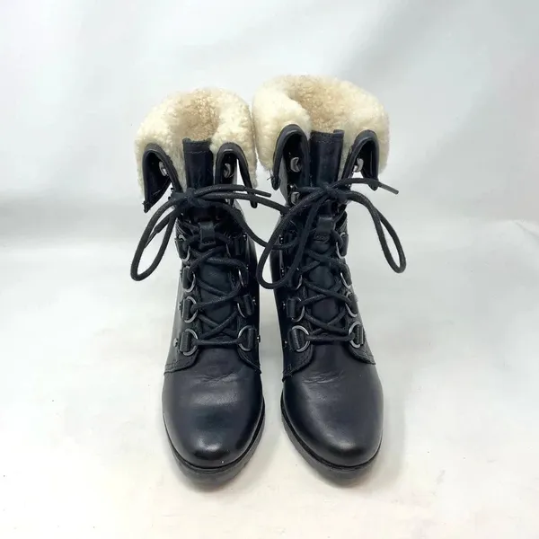 Sorel After Hours Lace Shearling Boot Black‎ Leather Wedge Size US 6 - Image 2