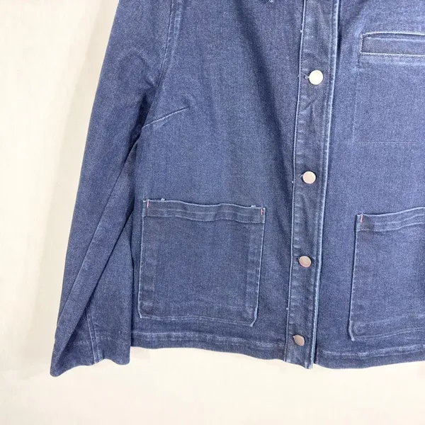 Isaac Mizrahi Medium Denim Jacket Navy Blue Hot Pink Accents‎ Button Down 302 - Image 5