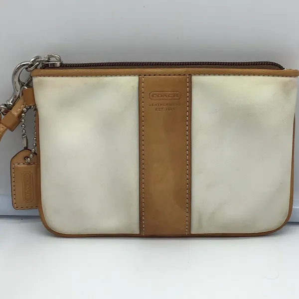 COACH white canvas w/brown trim wristlet - Image 16