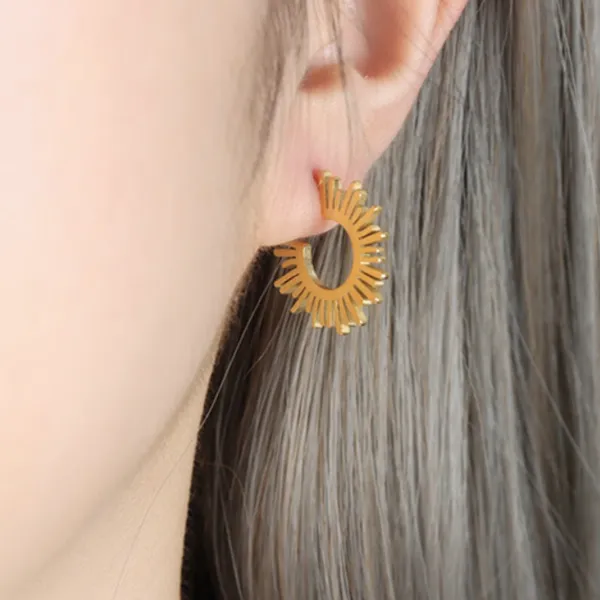 Gold Sun Rays Open Hoop Earrings - Image 2
