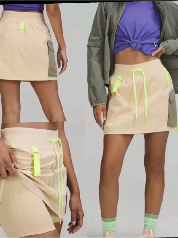 Lululemon Beige Mini Skirt with Neon Trim - Image 2