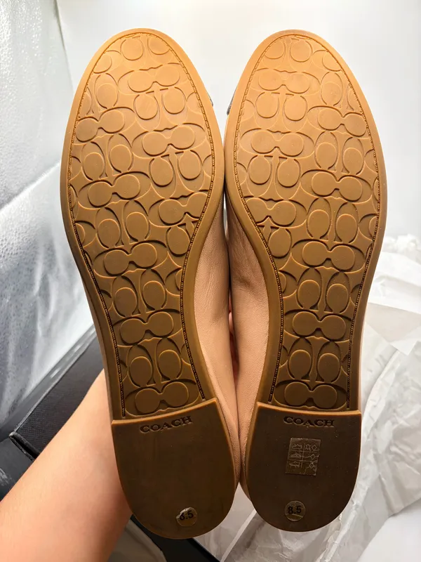 Coach Bonnie Leather Ballet Flats 8.5B Nude Pink Black Cap Toe Quiet Luxury Preppy - Image 8