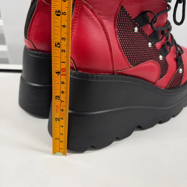 Red Platform Boots Gothic Punk Studded Mesh Wedge Ankle Boots Red Black Size 38 - Image 8
