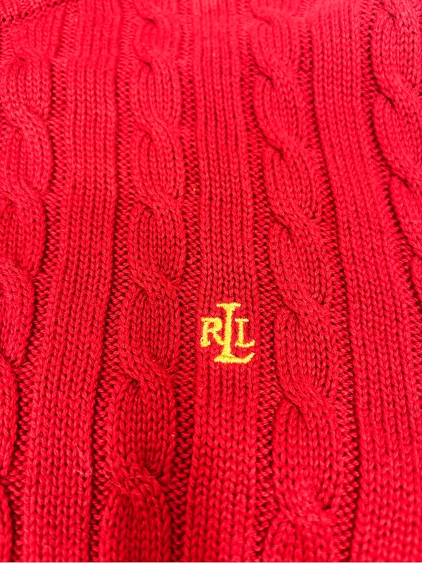 Ralph Lauren Y2K Red Cable-Knit Cotton Zip Cardigan with Gold Accents size L - Image 8