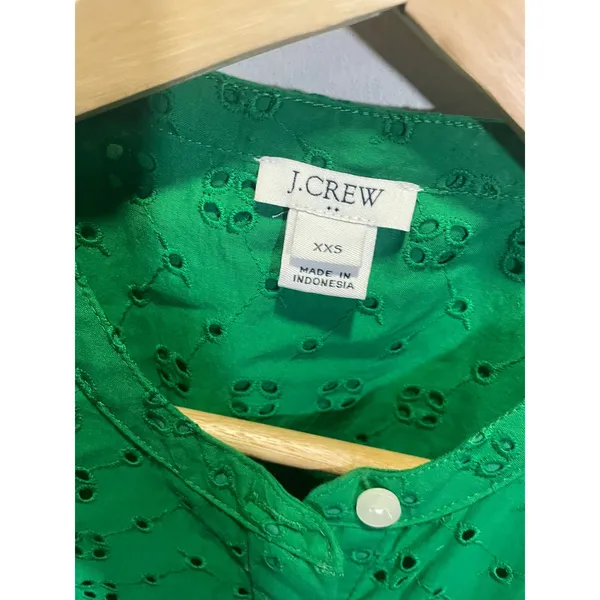 J.Crew Eyelet Lace Dress Womens XXS Green‎ Sleeveless Button Front Preppy Summer - Image 4