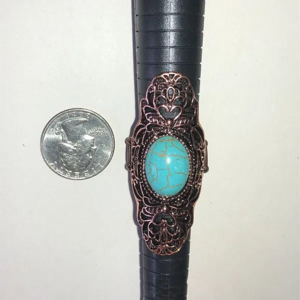 Copper Color Faux Turquoise Filigree Boho Statement Ring - Image 4