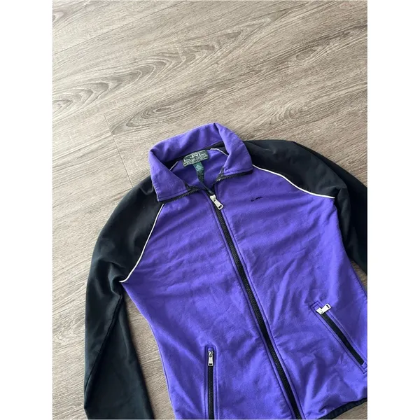 Y2K LRL Active Ralph Lauren Full Zip Track Jacket Womens M Purple Black Fleece - Image 8
