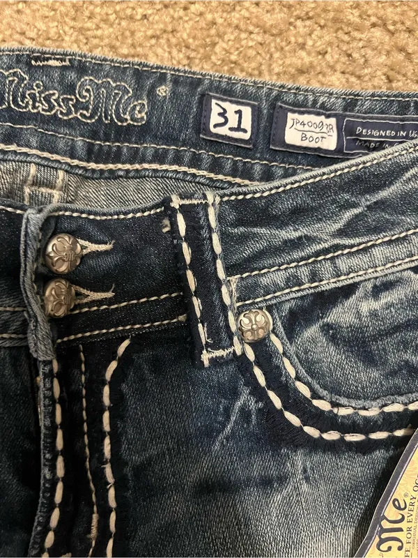 Miss Me jeans Y2k low rise boot cut NWT saddle stitching‎ gemstones 31 RARE - Image 7