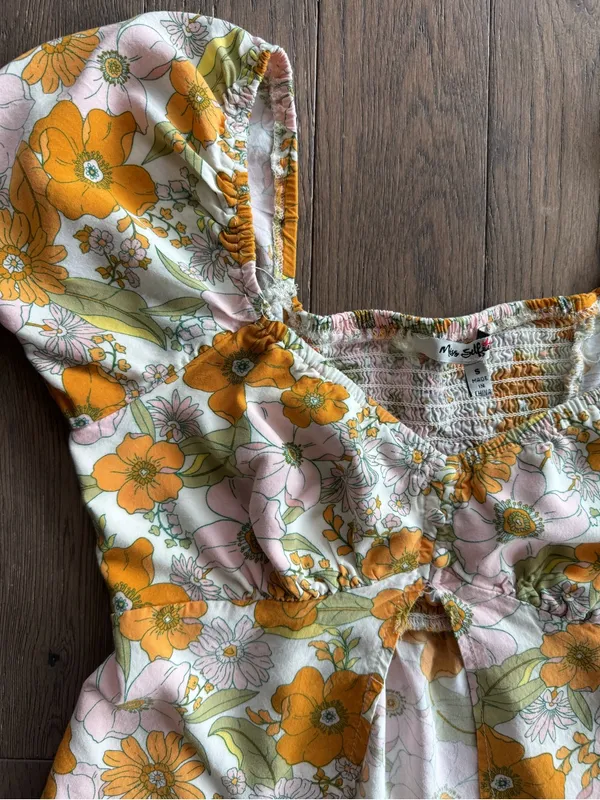 Floral Puff-Sleeve Crop Top - Orange & Pink - Image 4
