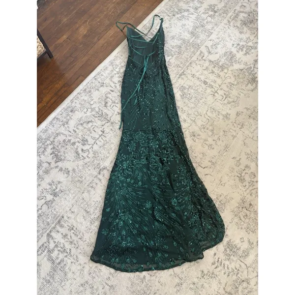 Lulus Photo Finish Forest Green Sequin Lace-Up Maxi Dress Size XL Formal Glam - Image 4