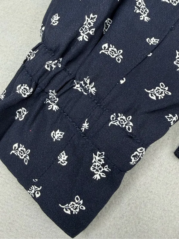 LOFT Navy Floral Zip Front Peplum Jacket Blouse Tie Waist Lined Medium - Image 3