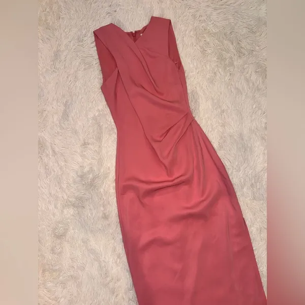 NEW Reiss Imogen Sleeveless Ruched Tailored Sheath MIDI Dress 0 Pink - Image 5
