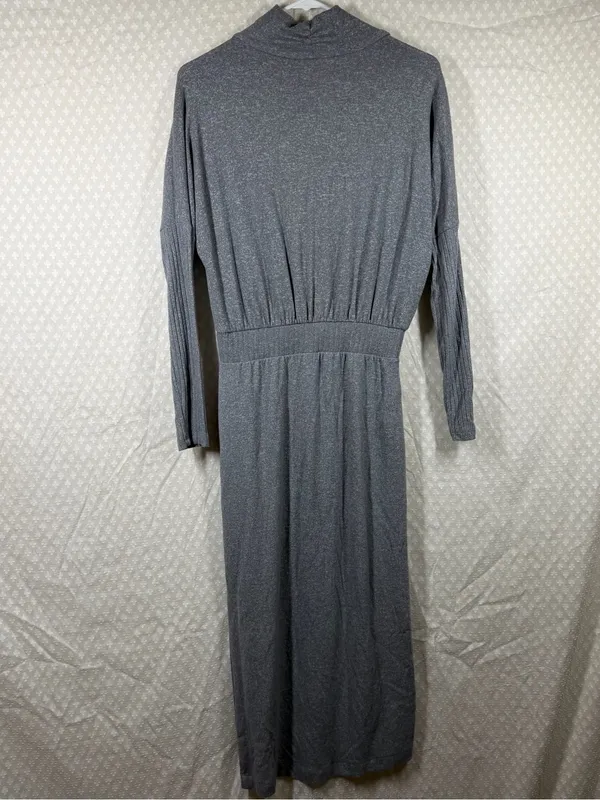 Anthropologie Daily Practice Grey Knit Karigan Cinch Waist‎ Cowl Neck Maxi Dress - Image 6