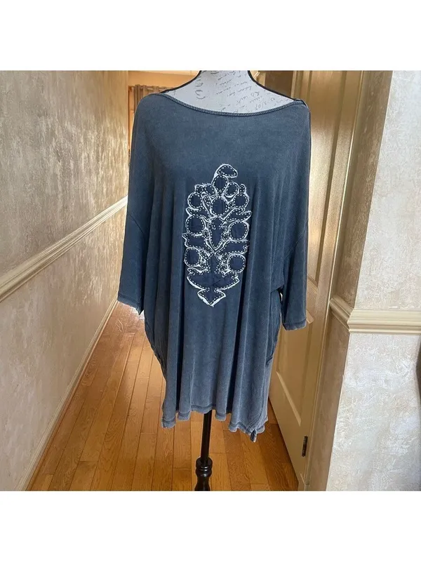 Free People FP Movement Harmony Tee - blue indigo combo burnout graphic Sz Large - Image 12
