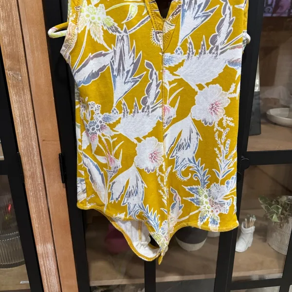 Free People Floral Ribbed Bodysuit plunge vneck sleeveless tank open back sexy - Image 5