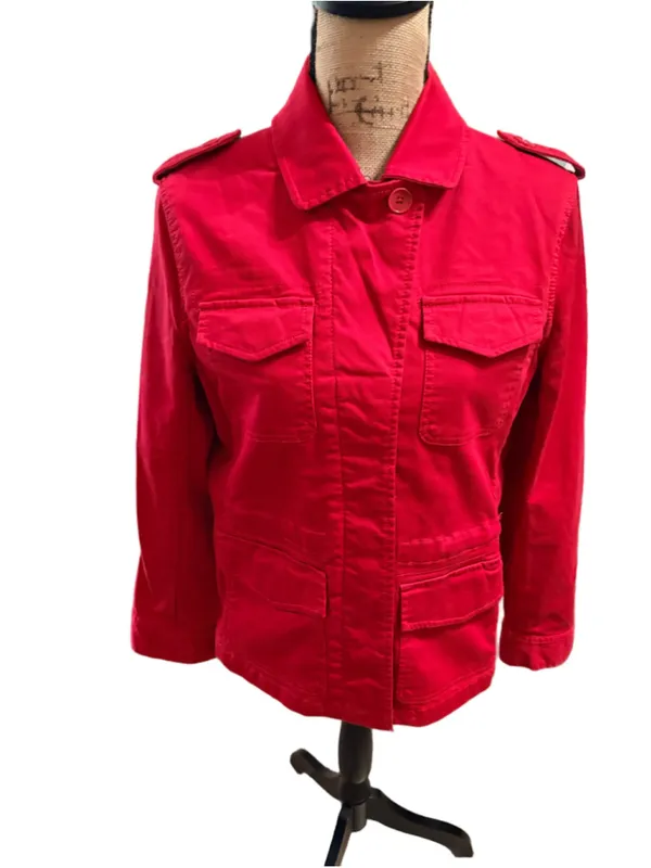 Talbots Red Cotton Twill Utility Field Jacket, Size M (21” PTP) - Image 2