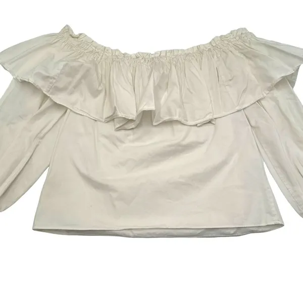 Alexis Off Shoulder Ruffle Cotton Poplin Blouse White Cropped Top XS - Image 4