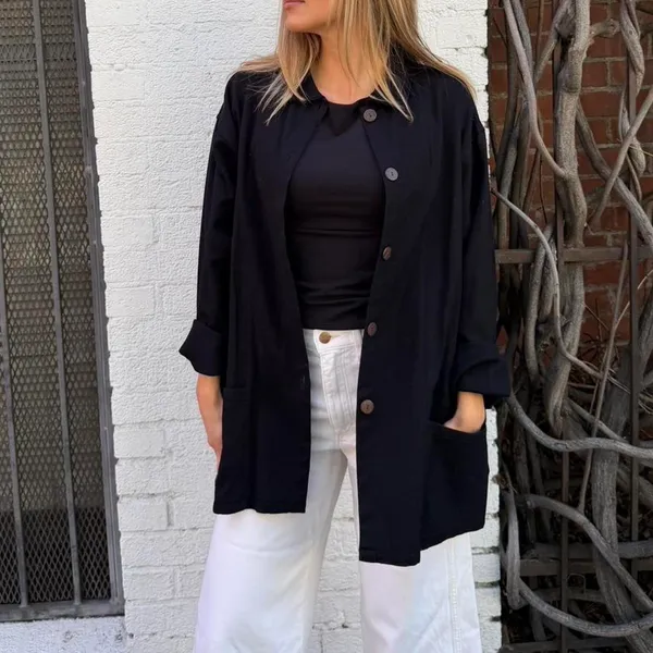 Vintage oversized Black button up jacket with pockets Size M/L #minimalist #workwear - Image 2