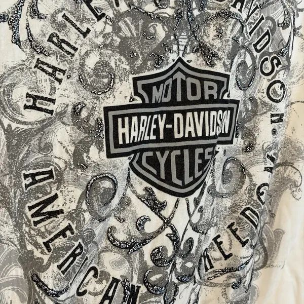 Harley Davidson L lattice Shirt Silver White Black‎ Pig Trail Rogers Arkansas - Image 4