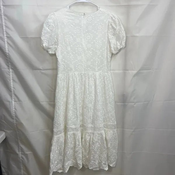 Women's white puff sleeve eyelet cutout tiered cottagecore peasant dress‎ small - Image 7