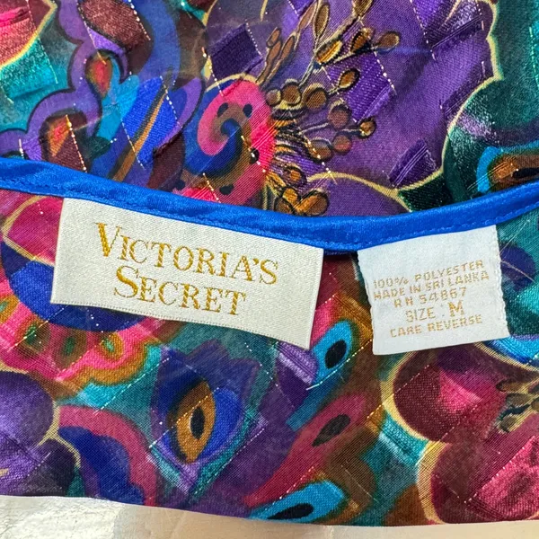 Vintage Victoria's Secret Gold Label‎ Bodysuit Floral Metallic Sheer Blue M 90s - Image 7