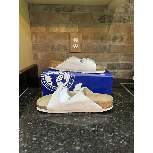 BIRKENSTOCK ARIZONA BS SOFT FOOTBED Modern SUEDE ANTIQUE WHITE Size 10 Men's - Image 2