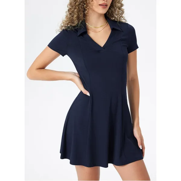 Cider Collar Ruffle Knitted Mini Skater Polo Tennis Dress Blue Size Medium - Image 7