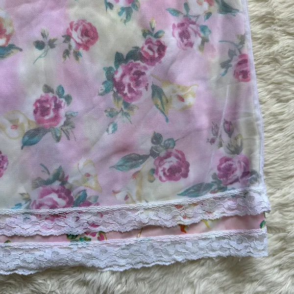 Pucker Up Slip Nightgown Sleepwear Vintage Floral Lace Pink L - Image 6