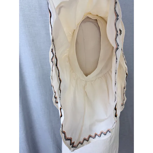 La Lavon Mini Dress Cream Embroidered Flutter‎ Sleeve Empire Waist Large L - Image 9