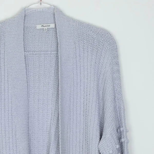 Madewell Gray Pom Pom Sleeve Open Front Cardigan Sweater‎ Womens Size M Chunky - Image 2