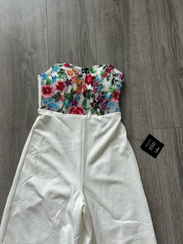 New Lulus Remarkable Energy White Floral Embroidered Strapless Jumpsuit MSRP $99 - Image 6