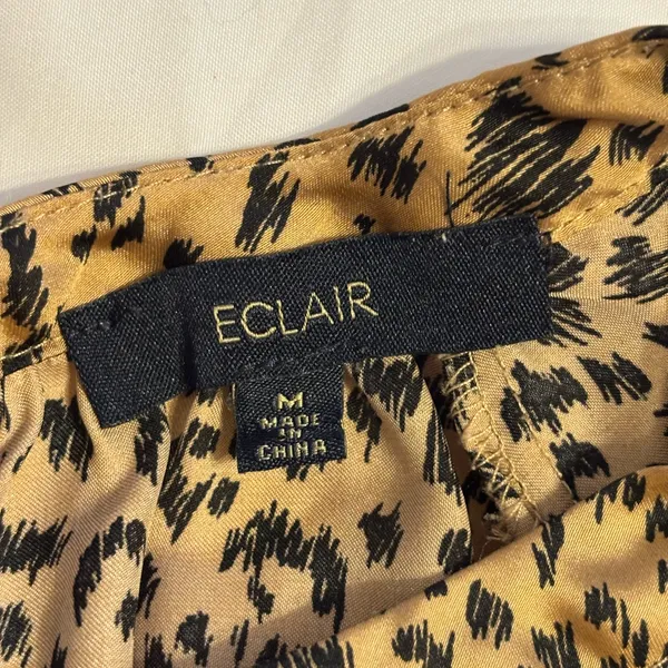 Eclair Abstract Animal Print Peplum Blouse Size Medium Brown - Image 2