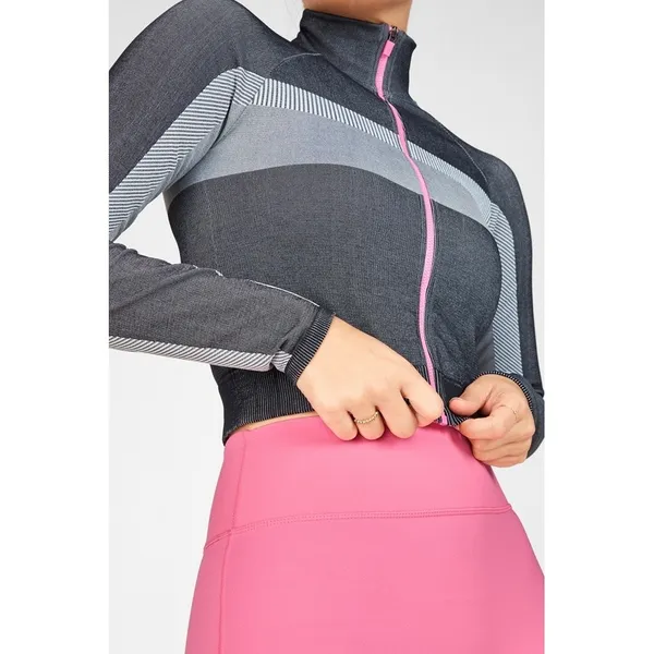 Fabletics XL Seamless Jacket Tory Cropped Gray Pink Full Zip‎ Athletic 1685 - Image 2