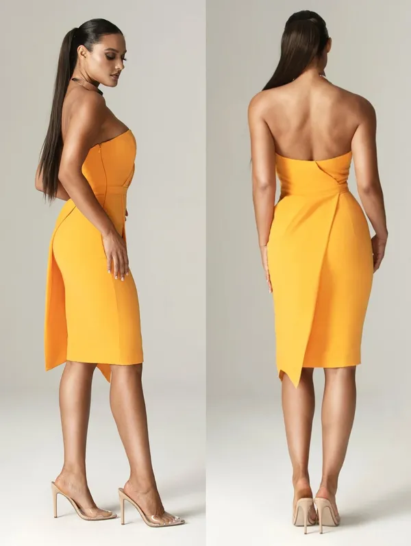 Aliava Eliana Crepe corset Midi Dress Orange - Image 4