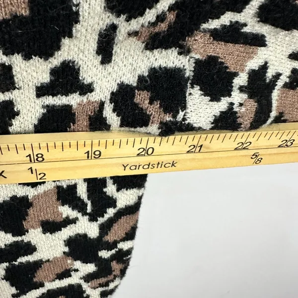 Line & Dot Leopard Sweater Womens Large Tan Black Mock Neck‎ Balloon Sleeve - Image 4