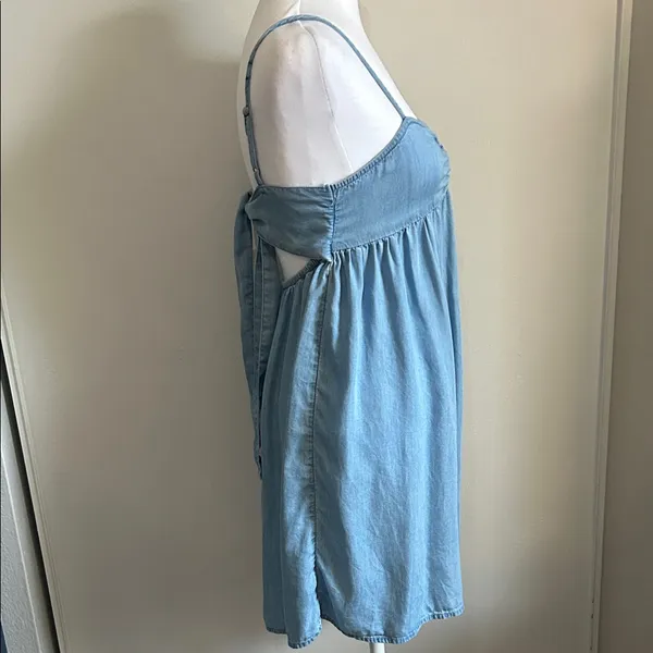 SO Light Blue Chambray Denim Babydoll Mini Sundress Tunic Tank - Image 2