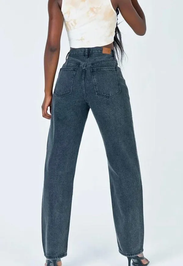 Princess Polly Asymmetric Straight Leg Jeans Black - Image 4