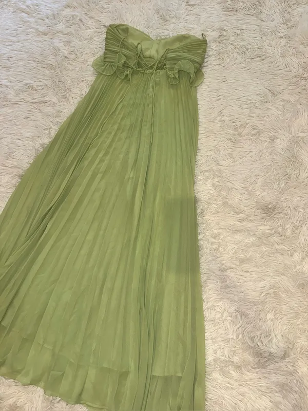 NEW DELFI COLLECTIVE Diana Pleaded Strapless Chiffon Lime Green Dress sz M - Image 10
